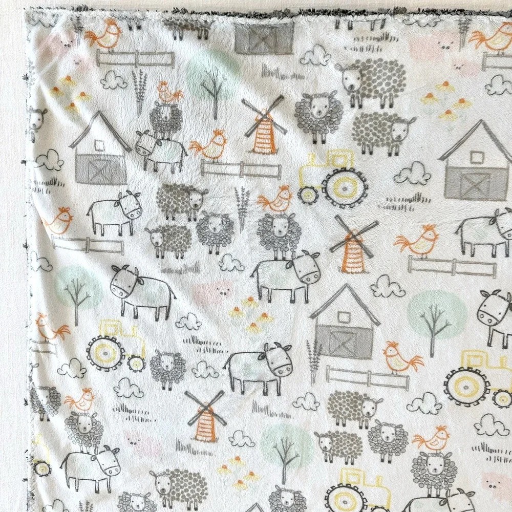 E-I-E-I-O Baby Minky Blanket Steel Dimple Farm Sheep Tractor Cow Hard To Find!